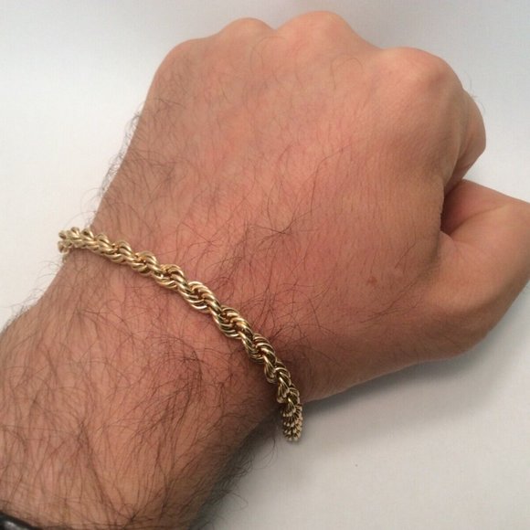 14K YELLOW REAL GOLD ROPE UNISEX BRACELET 7 1/2 INCH 5.30MM 8.60GRAMS - Picture 7 of 8